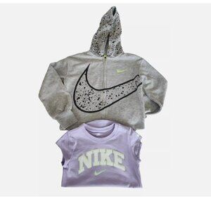 NIKE Logo hooded zip up sweatshirt and T-Shirt Set Youth Girls size 6